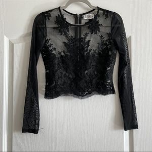 SEEK The Label Womens Mesh Embroidered Cropped Long Sleeve Top Size S like new